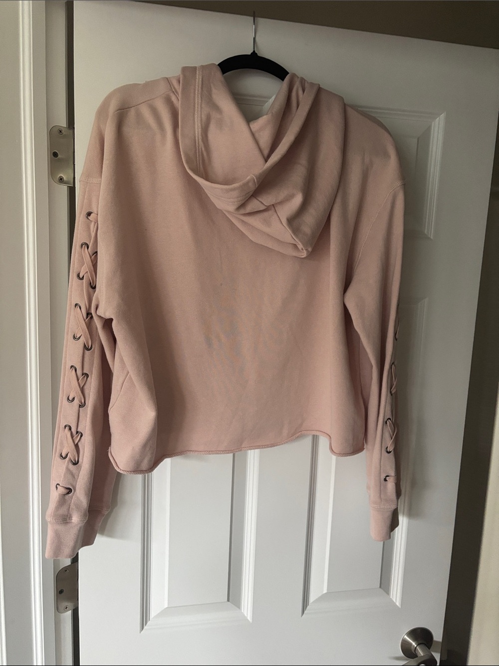 Marc New York Blush Pink Lace-Up Sleeve Hooded Sweatshirt - Picture 3 of 4